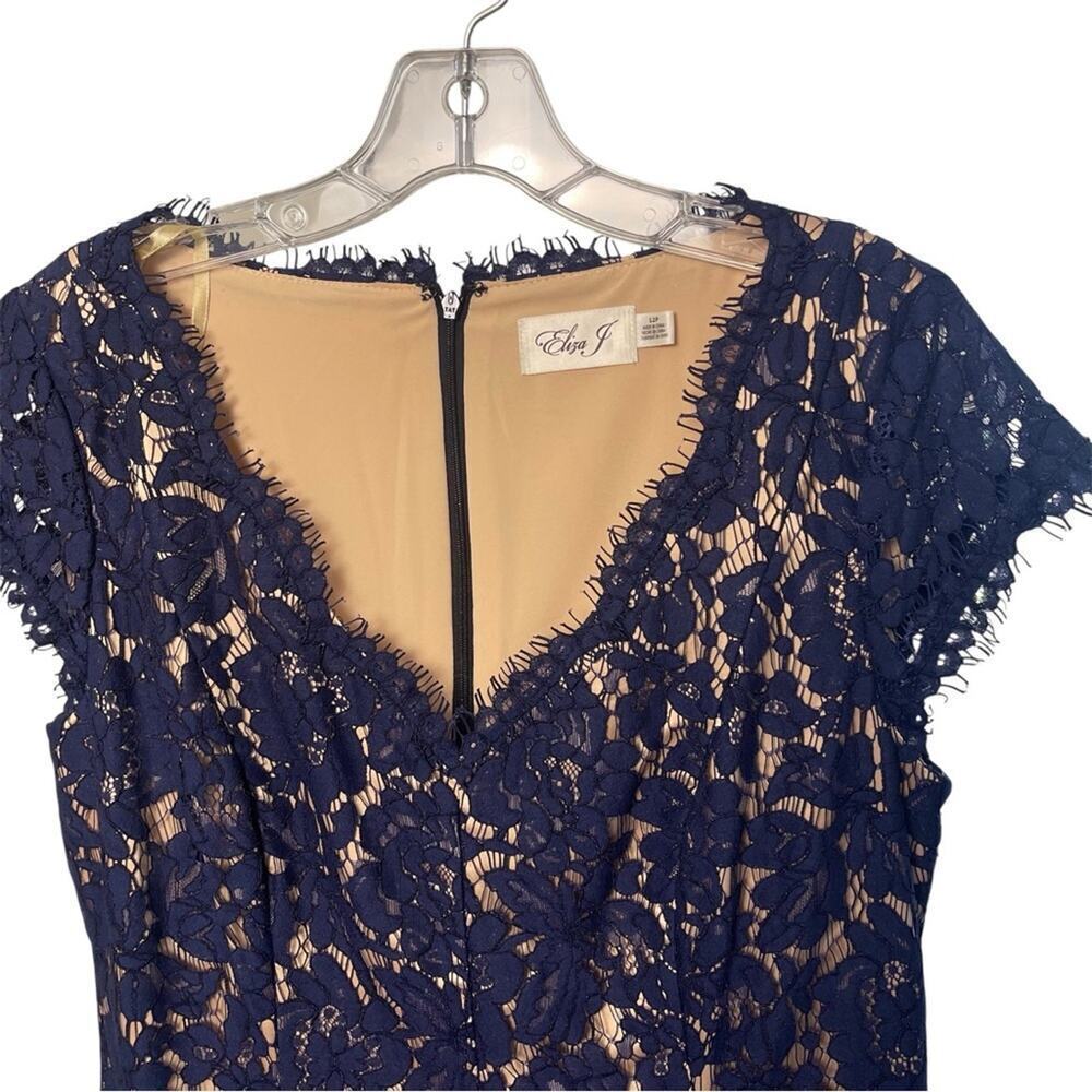 Eliza J. cap Sleeve Fit & Flare Lace Dress, Navy, Parties, Cocktails, Wedding 12 - Picture 5 of 11